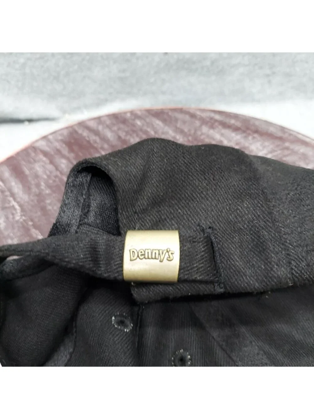 Dennys Black Adjustable Baseball Cap With‎ Embroidered Logo And Metal Clasp